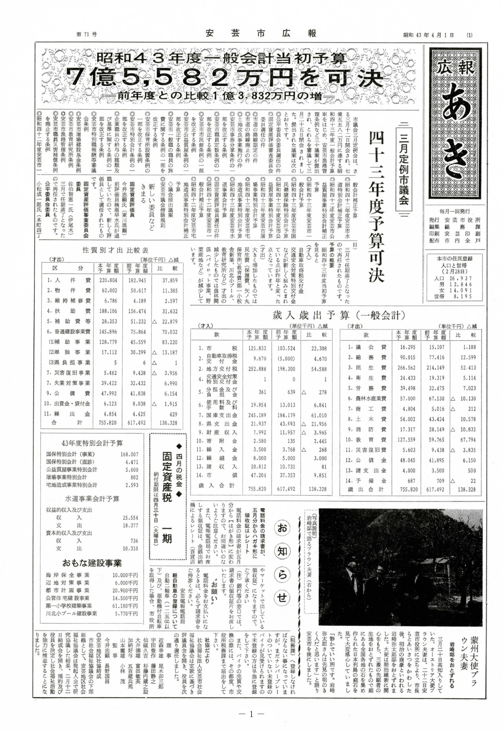 広報あき　第71号　1968年4月発行の表紙画像