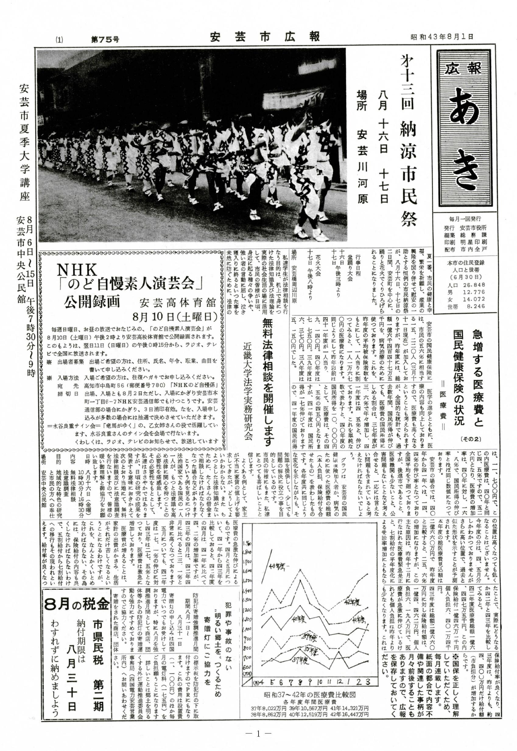 広報あき　第75号　1968年8月発行の表紙画像